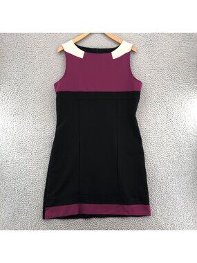 Emploi Dress Womens Medium Purple Black Colorblock Panel Sheath Sleeveless Mini